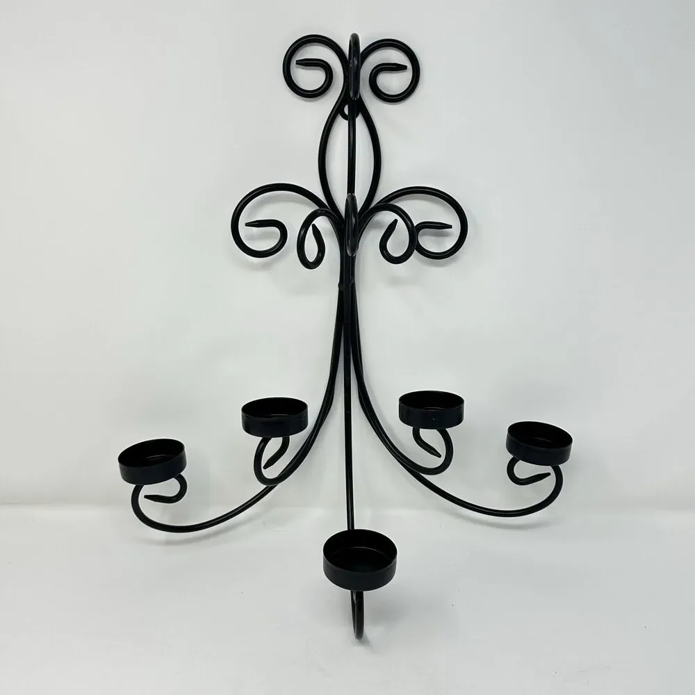 Elegant Black Metal 5 Candle Wall Sconce for Votives, Tealights, or Flameless